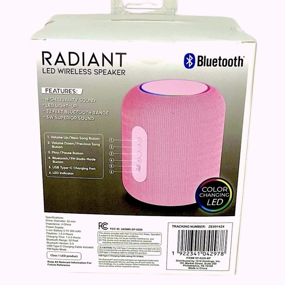 Radiant LED Wireless Speaker - Pink - Picture 2 of 2